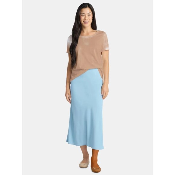 Time and Tru Women's Midi Pull On Slip Skirt, Size L (12-14), Classic Fit, Aqua - Picture 2 of 5
